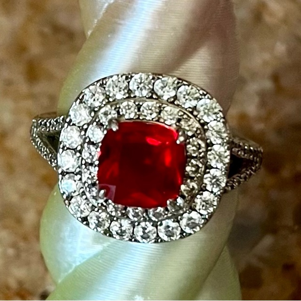 Bomb Party RETRO RBP2747 Ruby on Rhodium Ring HTF